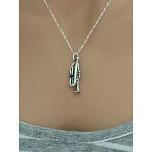 Sterling Silver 3D Trumpet Necklace, Sterling Silver Trumpet Necklace